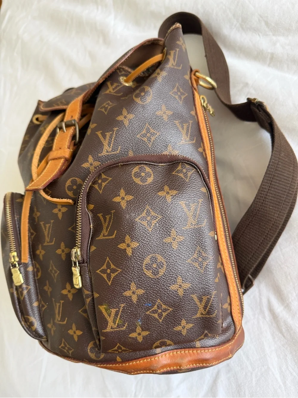 Louis Vuitton Brown Monogram Canvas Backpack with Tan Leather Trim